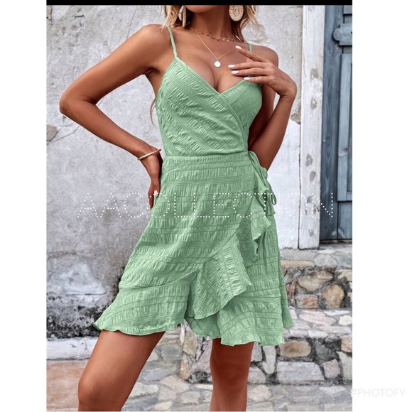 Boho Ruffle Tie WRAP Cami Tank Top Dress - Picture 2 of 6